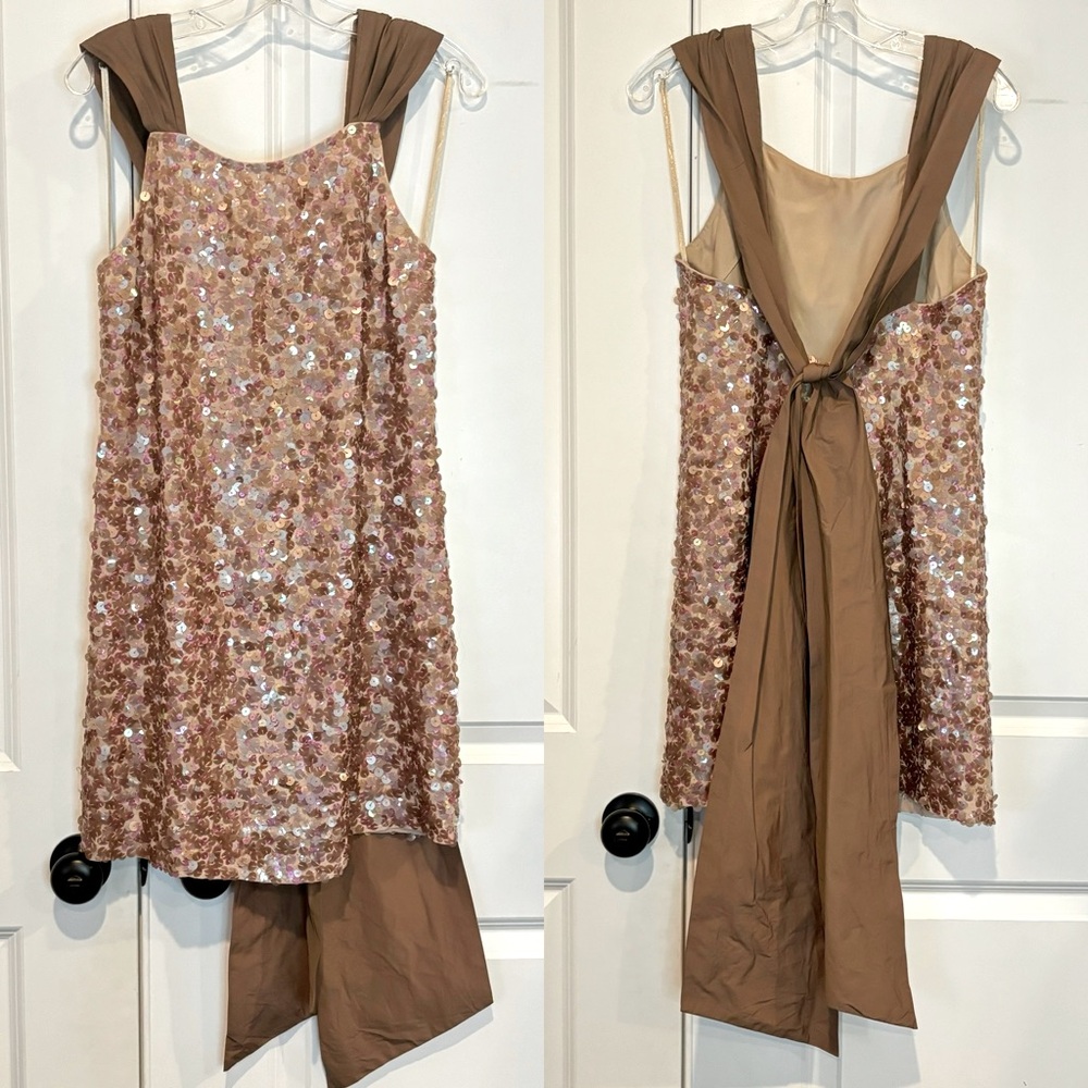 BCBG MaxAzria Tan Pink Sequin Bow Back Mini Dress 4